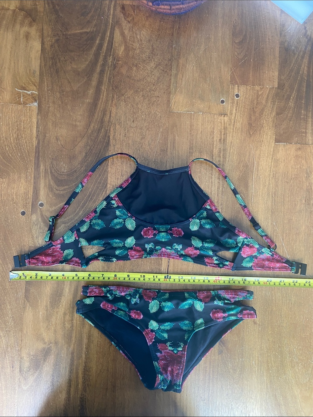 ASOS Black Bikini Set with Pink & Green Floral Print